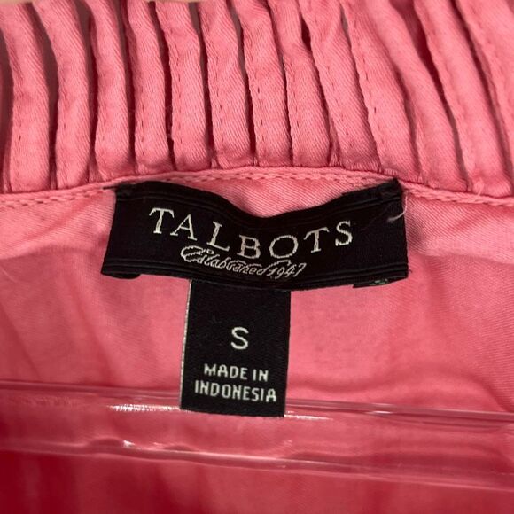 TALBOTS Women’s Top S Pink Keyhole Neck Short Sleeve 100% Cotton Blouse Pleated - Picture 4 of 12